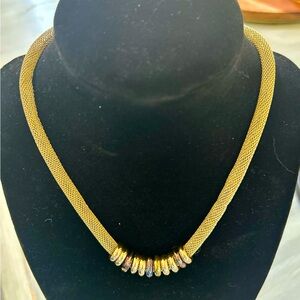 Vintage Dana Buchman Gold-Tone Mesh Necklace Multi Color Beads